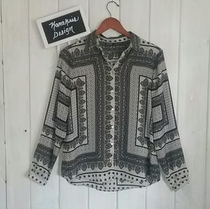 ZARA Basic Blouse Black/Light Gray, Size Medium